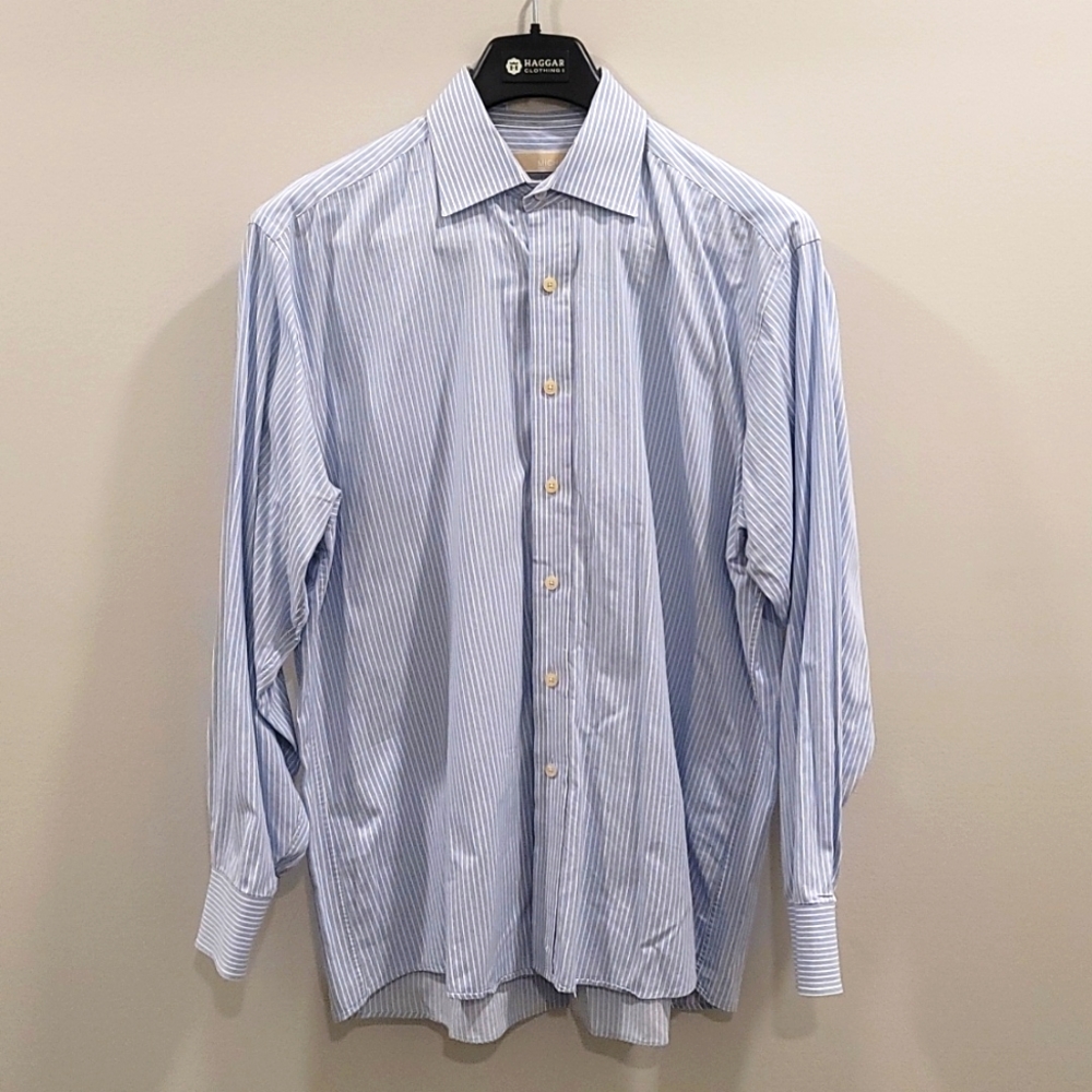MICHAEL KORS MEN'S REGULAR-FIT BLUE WHITE LONG-SLEEVE DRESS SHIRT